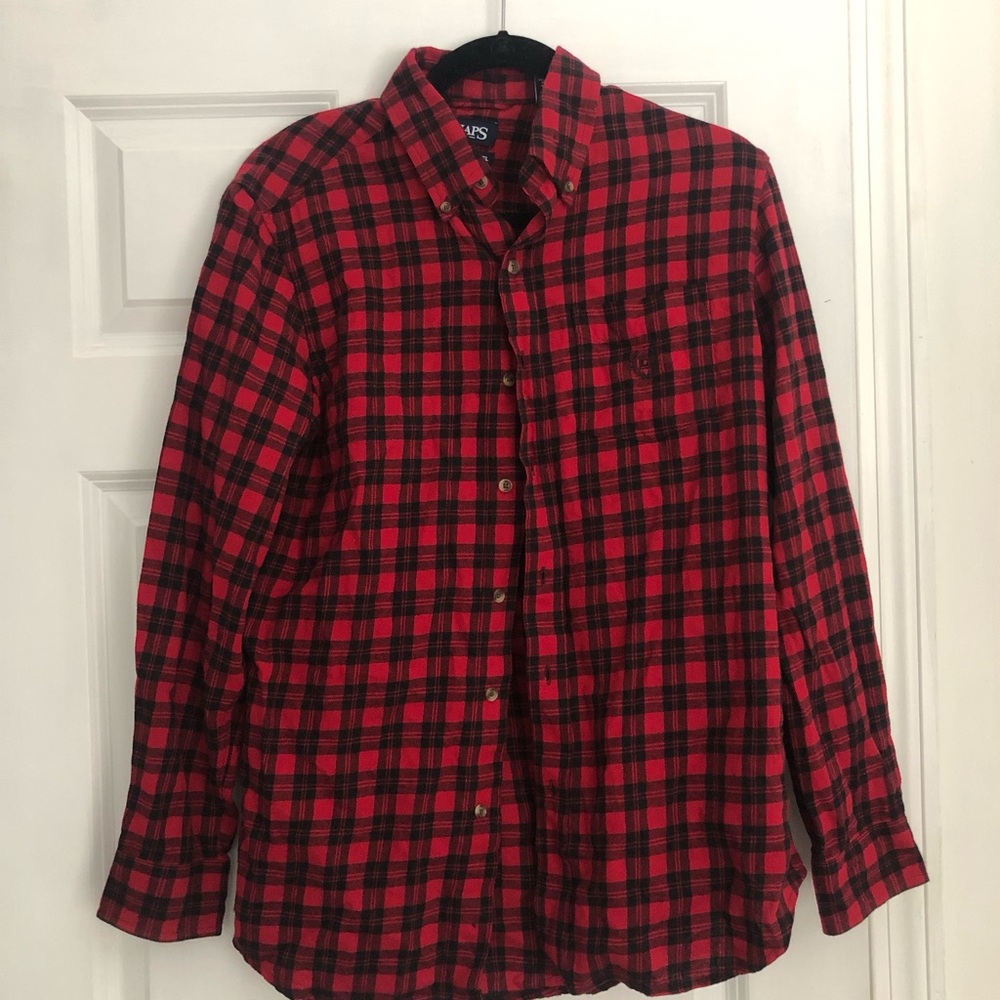 Chaps Red and Black Plaid Button Down Shirt